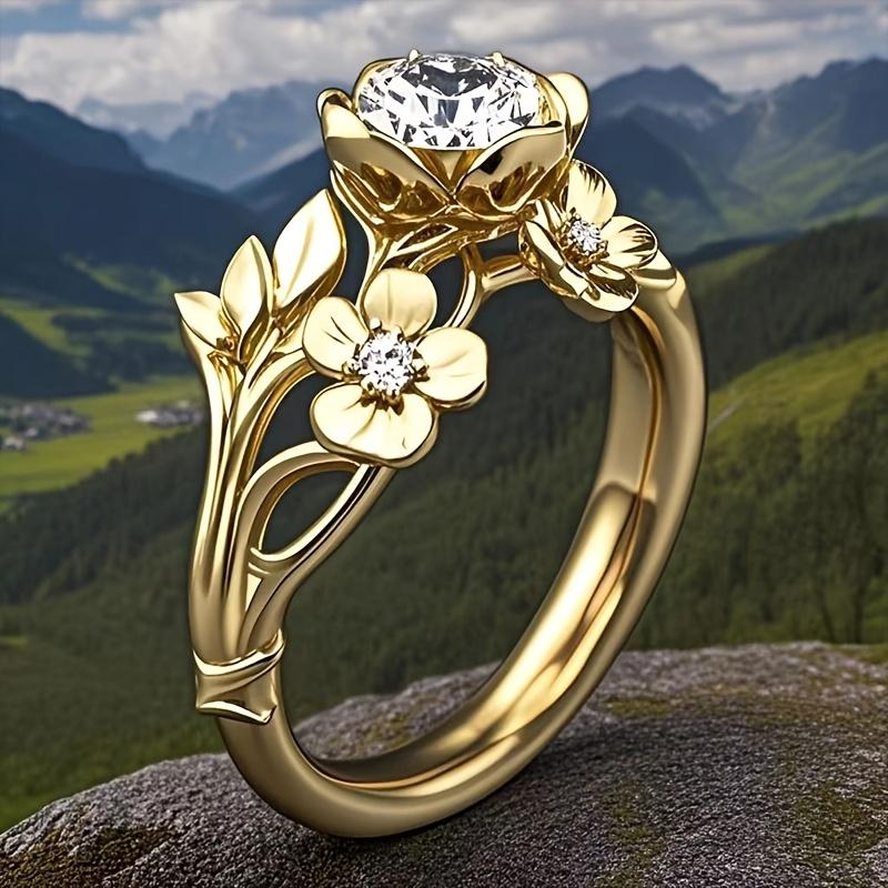Luxurious Elegant Floral Ring for Women Gold Color Flower Design with Accents Perfect Gift for Birthdays Anniversaries Holidays
