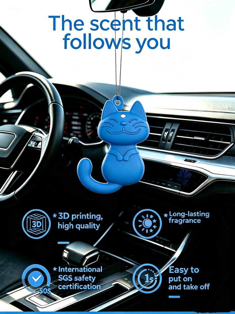 Cute Cat Car Air Freshener, EVA Hanging Vent Clip Car Fragrance for Interior Decor