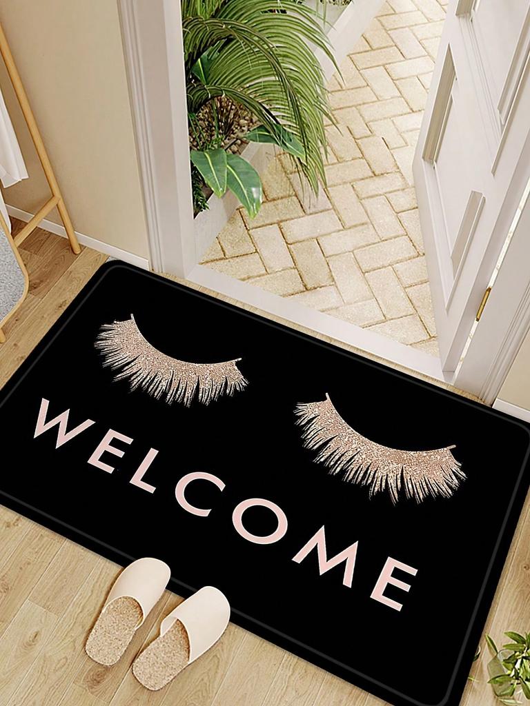 1pc Pink Eye Print Letter Graphic Mat Modern Polyester Absorbent Floor Mat For Household Home Decorative Entrance Door Rmats