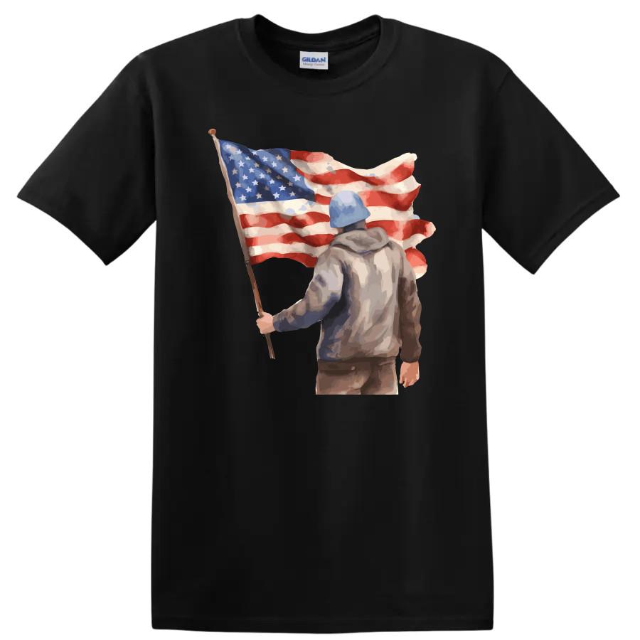 American Flag T Shirt Proud Patriot Soldier Vintage Style Tee