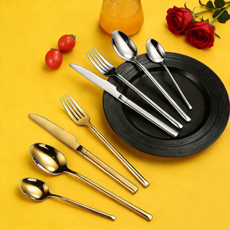 High-grade Gold Cutlery Set: Thickened 304 Stainless Steel Knight Knife, Fork, Spoon for Western Food and Steak (4-piece)