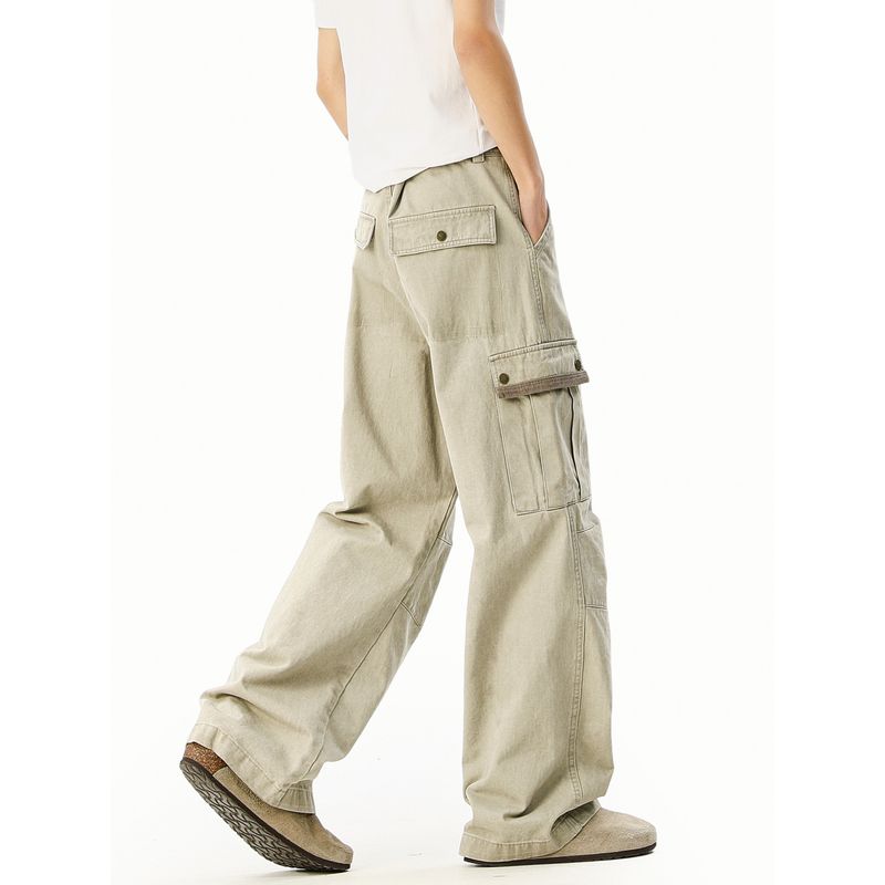 51 Hip-hop American Vintage Multi-pockets Cargo Casual Pants Men and Women Distressed Washed Loose Straight Wide Leg Trousers
