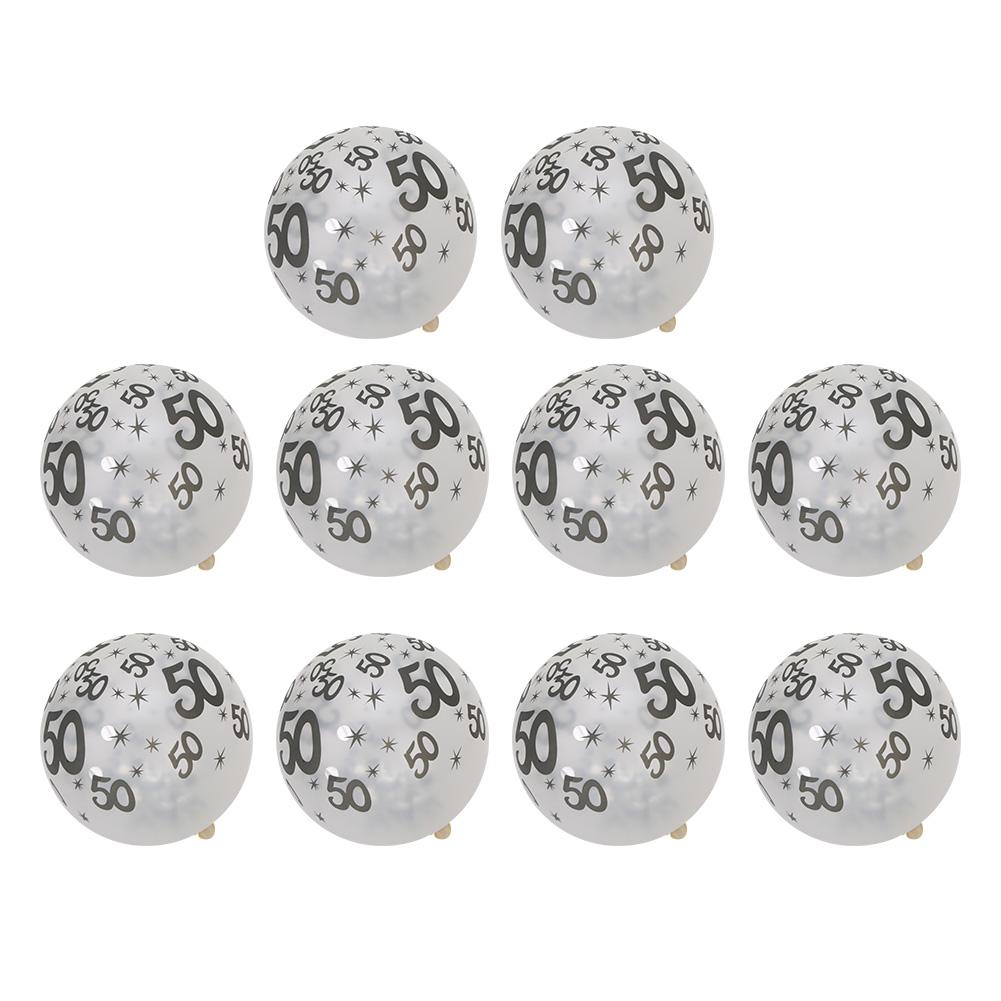 10Pcs Latex Transparent Balloon with Nnumber 50 Pattern for Birthday Party Wedding Anniversary Decor