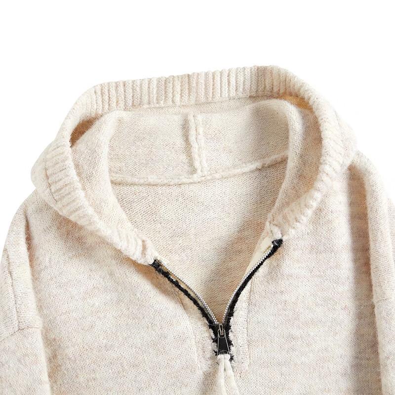 Women's Wool Blend Hooded Half-Zip Knit Top