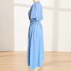 Women's Summer Dress, V Neck Short Sleeve Long Dress, Flowy A-line Slit Beach Sundress, Formal Cocktail Wedding Guest Dress
