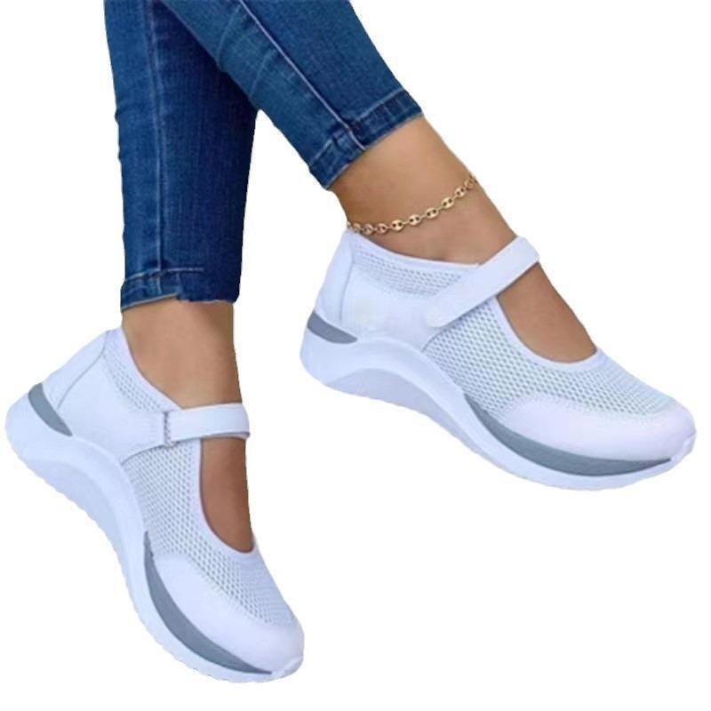 Cross-border new foreign trade casual single shoes women's thick-soled fly-woven breathable Velcro casual mesh large-size women's shoes