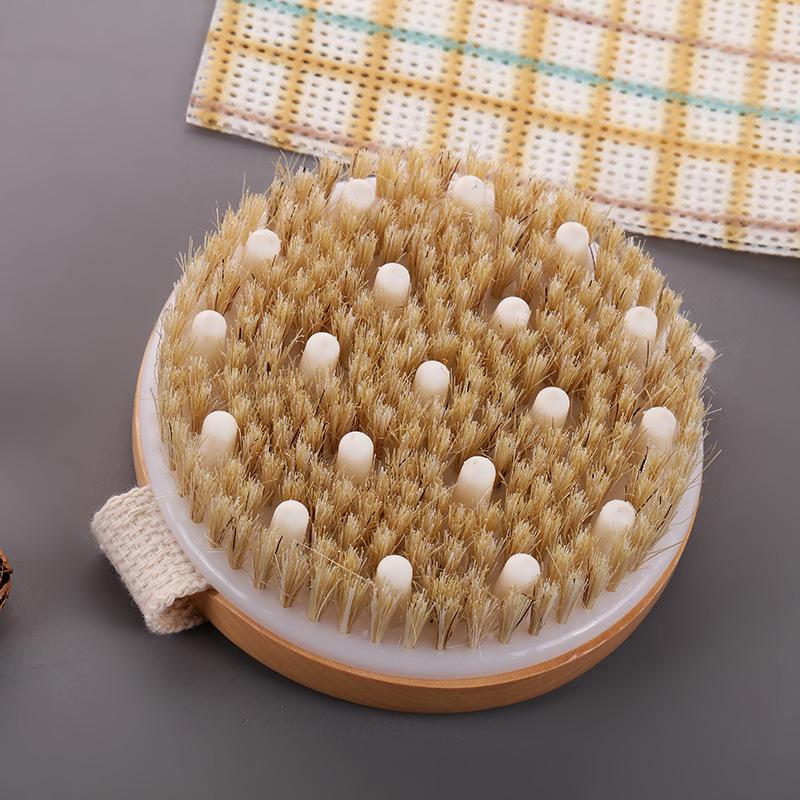 Oval Beech Wood Bath Brush - Boar Bristle Back Scrubber and Handheld Sisal Massage Brush