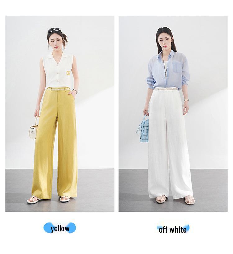 Women's High-Waist Tencel Linen Wide-Leg Pants - Korean Style, Loose Drape, Trendy for Spring/Summer 2026