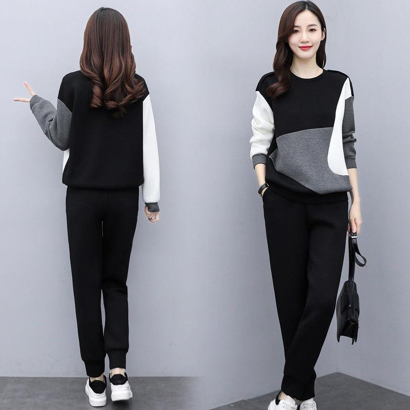 Spring and Autumn New Korean Fashion Suit for Women's Fashionable Age-reducing Slimming Large-size Women's Casual Two-piece Suit