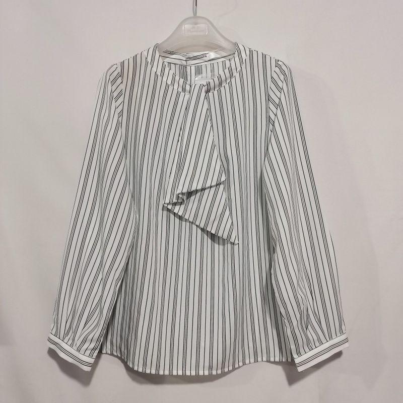 Daily Order Chiffon Ribbon Pullover Long Sleeves Shirt Women's Color Stripes Professional Commute Bottoming Shirt Autumn Price Reduction Promotion