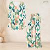 Women Plus Size V Neck Three Quarter Sleeve Printed Flared Top And Flared Pants Two Piece Set