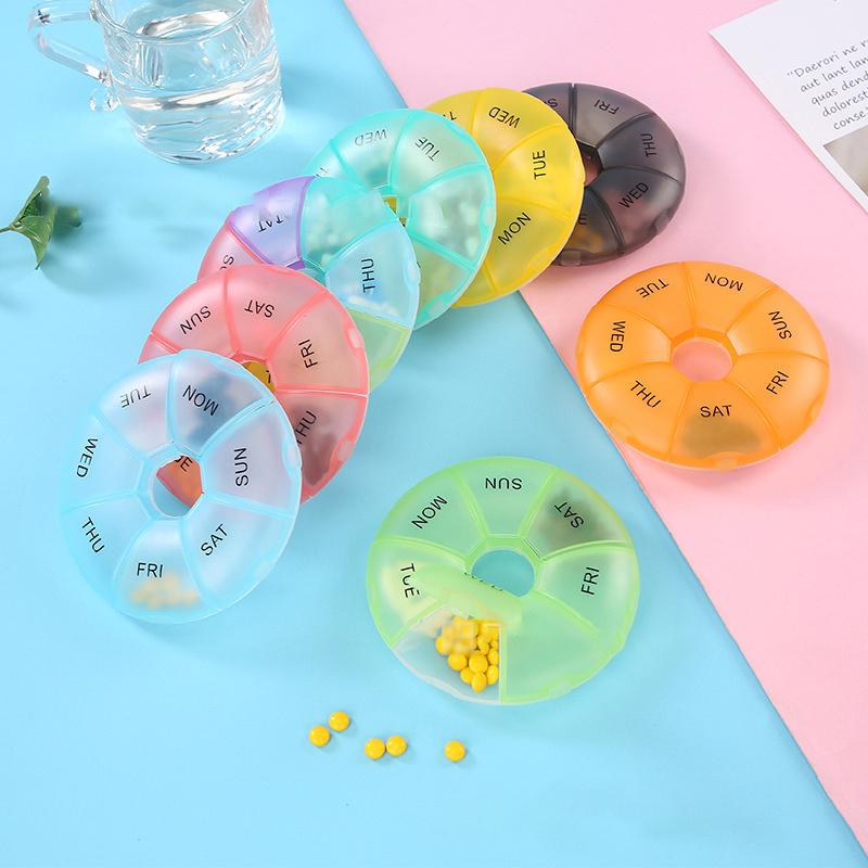 1Pcs Round Pill Case Plastic 7 Days Weekly Tablet Candy Box Portable Storage Tablet Holder Travel Organizer Pill Container