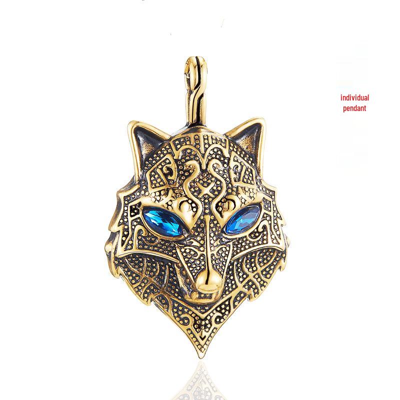 Nordic Retro Titanium Steel Viking Wolf Head Pendant Necklace for Men