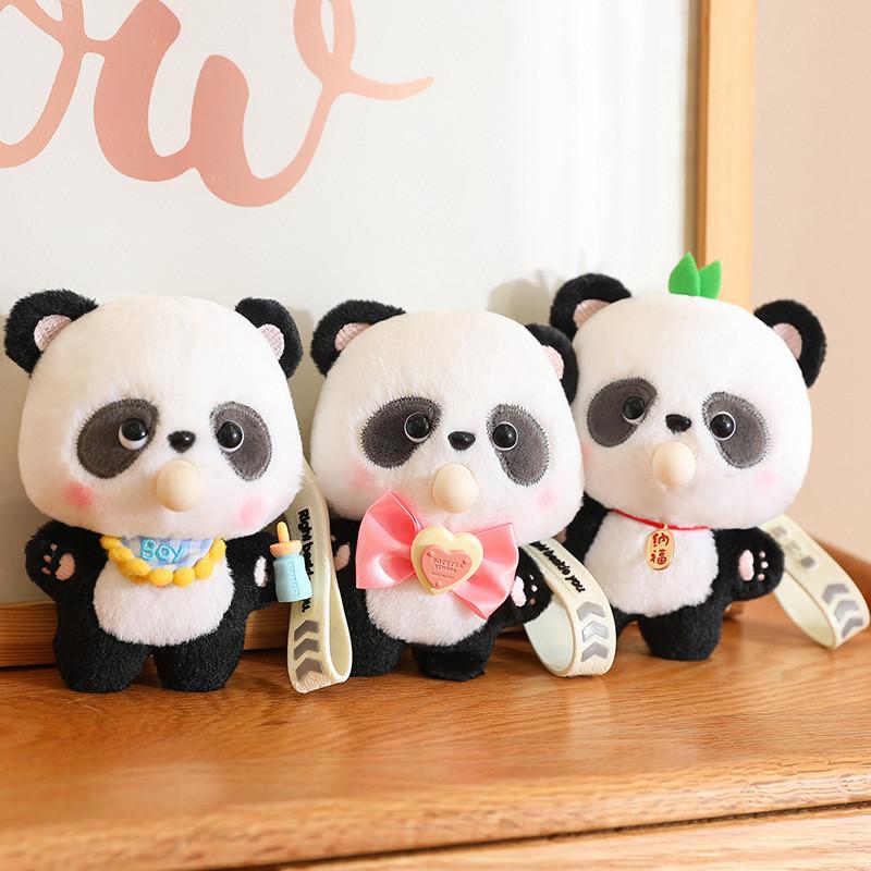 Panda Plush Cuddly Keychain Stuffed Bubble Blowing Designs Collectible Gifts
