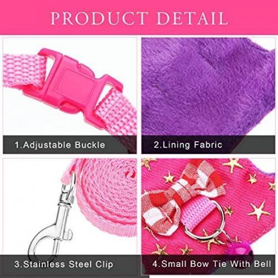 4 Pieces Ferret Harness and Leash Set Ferret Leash Small Pet with Cute Bowknot and Safe Bell Decor Chest Strap Harness for Outdoor Walking Rabbit