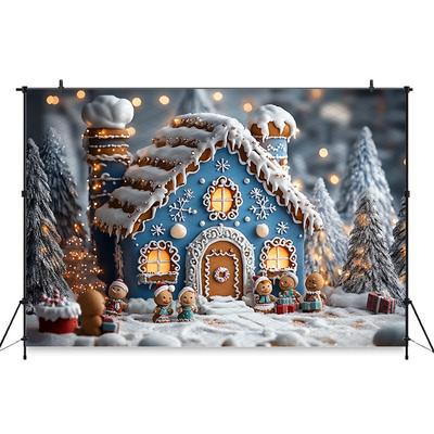 Christmas Home Photography Background Blue House Children Baby  Tree Birthday Backdrop Shooting Props Decoration Studio
