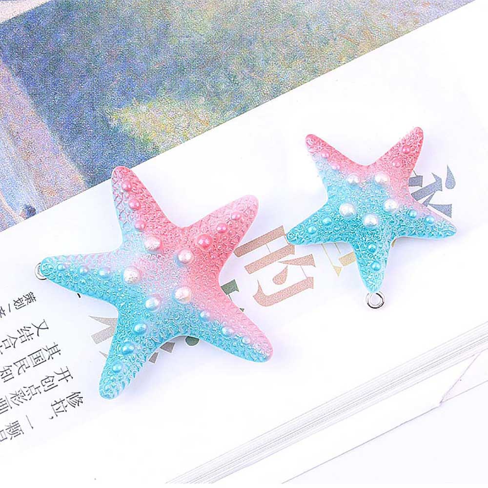 2 Pcs/Pack Gradient Starfish Pendant With Multicolor Resin Pearl Plane For DIY Bracelet Hair Earring Backpack Keychain Hanging Ornament Decor