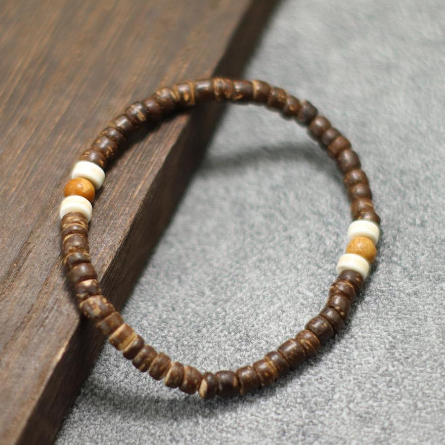Natural Coconut Wood Bracelet Men Women Handmade Howlite Braslet Leisure Accessories Rosary Beads Braclet Tibetan Brazalete
