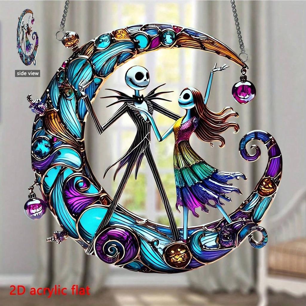 MINISO 2D Plane, Christmas Eve Horror Festival Sun Catcher - Brightly Colored Jack Skylington and Shalyacry Design Wall Art for Home