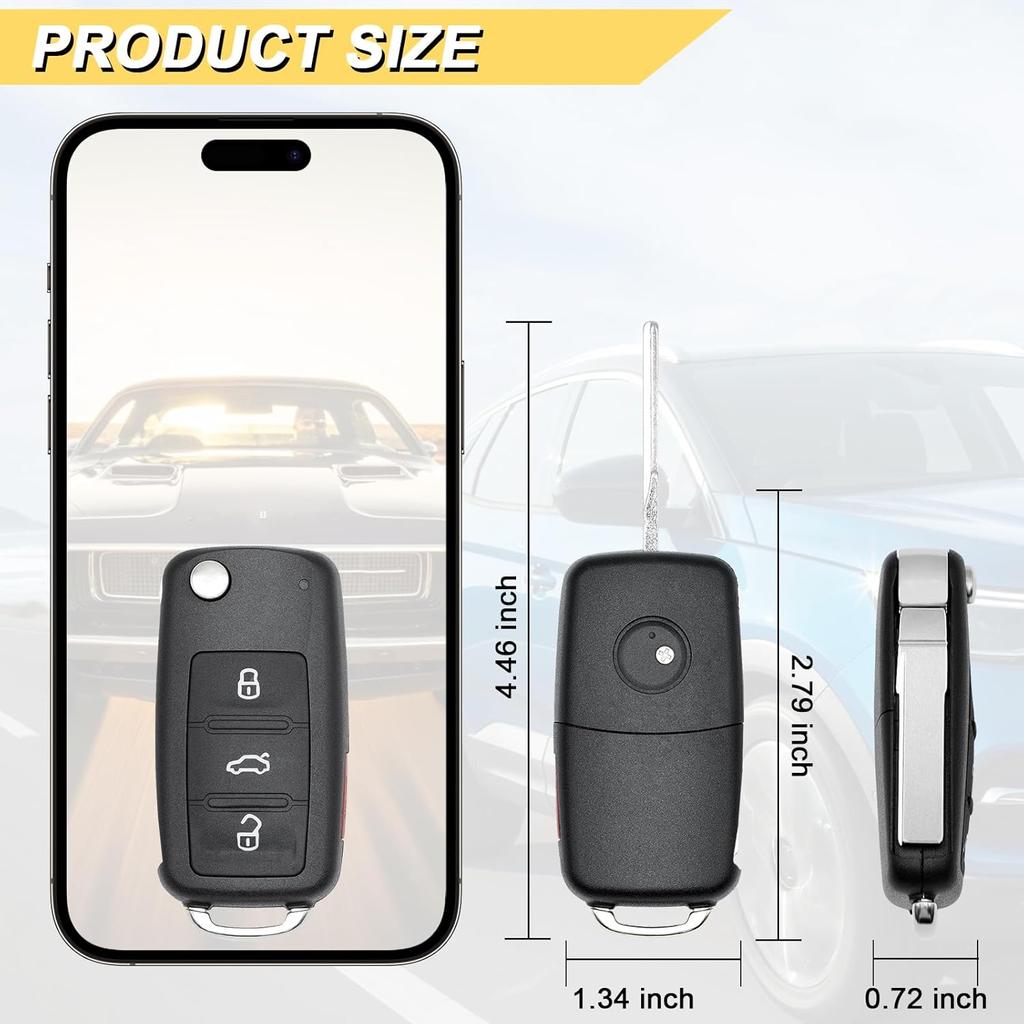 Key Fob Replacement for 2011-2016 VW Tiguan Golf CC Eos GTI Jetta Touareg/12-16 Passat Beetle Car Keyless Entry Remote Control, NBG010180T, 4 Buttons