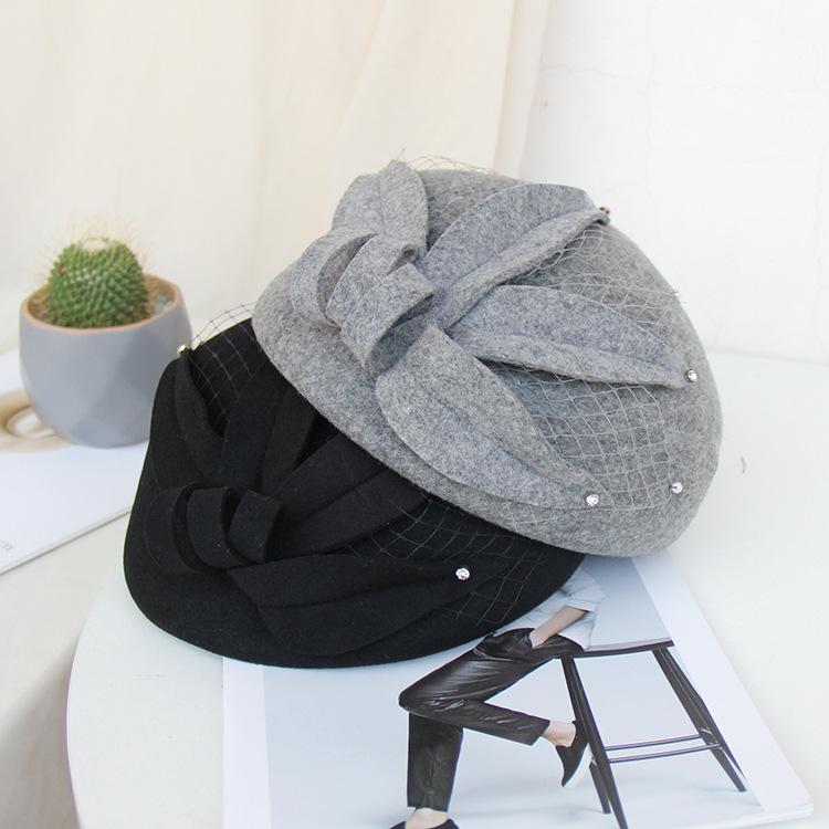Autumn And Winter British Retro Flower Woolen Top Hat Women'S Elegant Temperament Stewardess Hat Korean Version Versatile Beret
