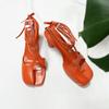 Fashion IPPEUM Split Toe Sandals Women Plus Size 43 Orange High Heels Ankle Straps Shoes 2024 Sandalias De Mujer