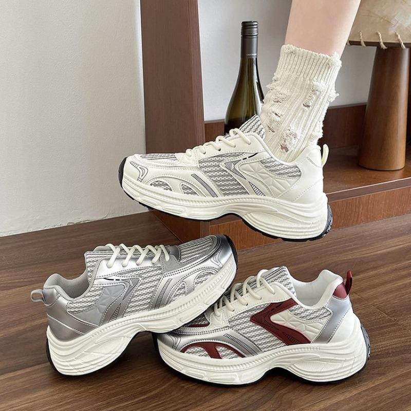 Sneakers Women Mesh Solid Color Patchwork Thick Sole Lace-up  fall Female Leisure Shoes for woman platform sneakers