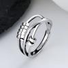 European and American Vintage Old Thai Silver Color Ring Fashion Temperament Female Three-ring for Smart Index Finger Ri