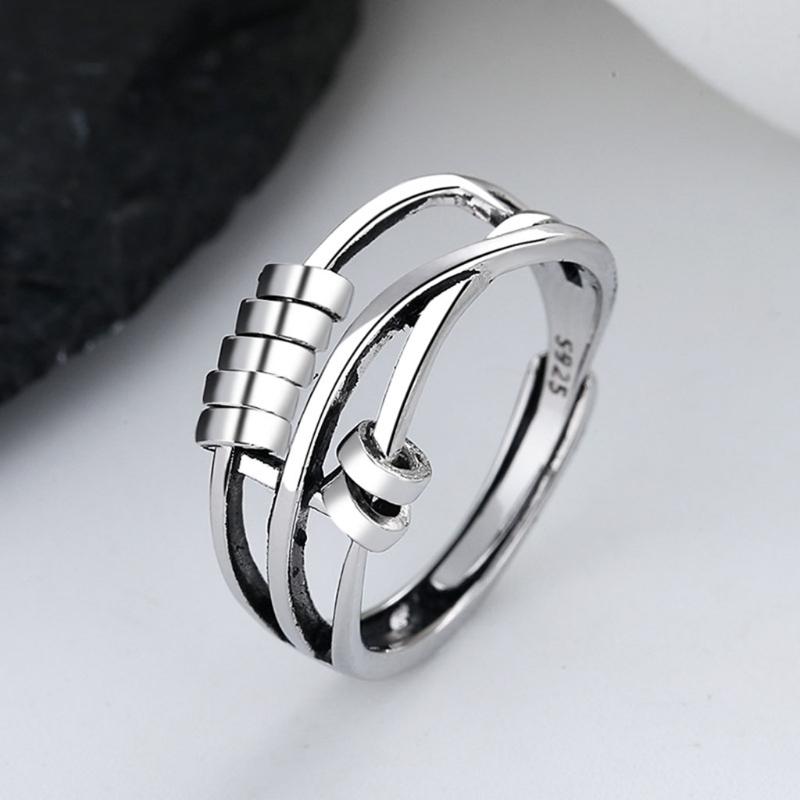 European and American Vintage Old Thai Silver Color Ring Fashion Temperament Female Three-ring for Smart Index Finger Ri