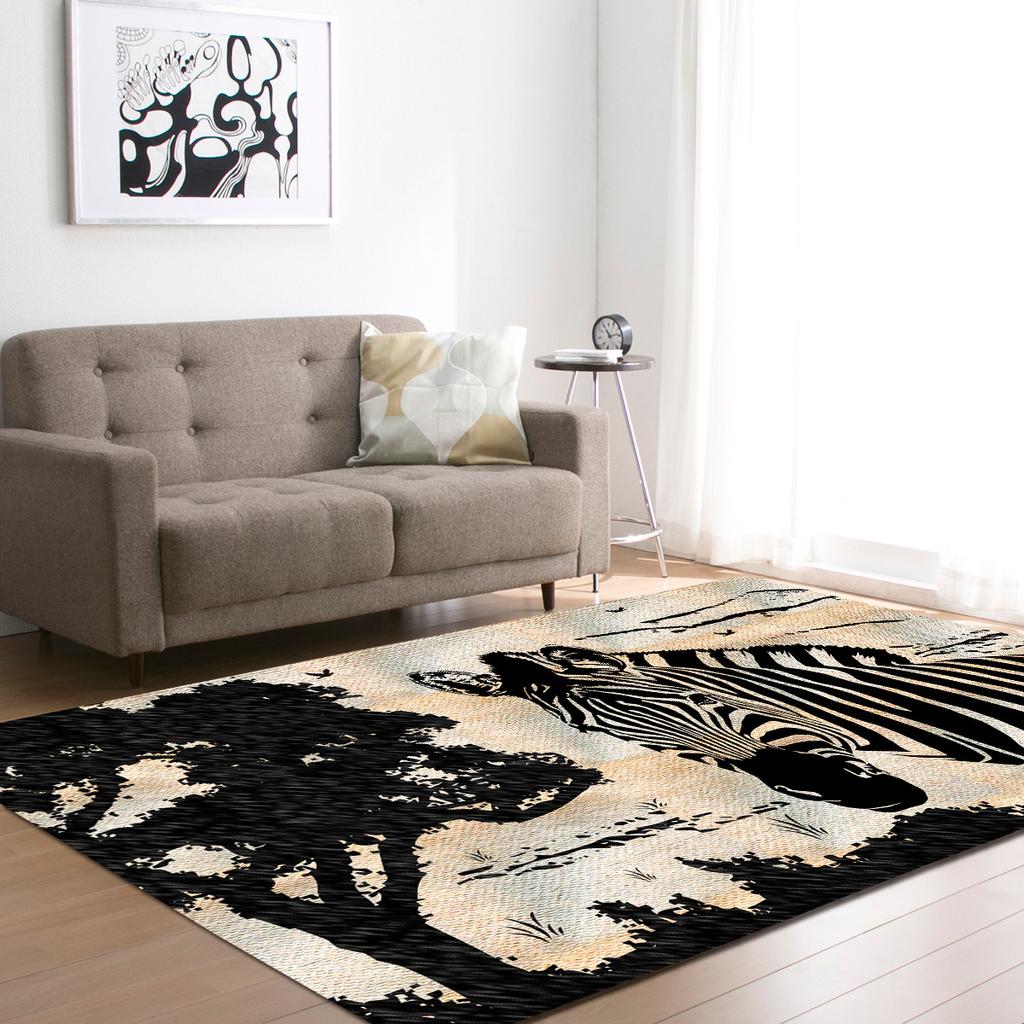 Zebra Horse Living Room Area Rug Home Decor Wild Animal Print Carpet Bedroom Rug for Boys Floor Mat Soft Kitchen Rug Doormat