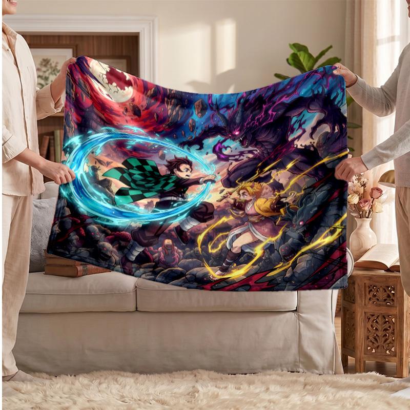 Demon Slayer Printed Flannel Blanket, Skin Friendly Warm Throw for Indoor Couch Bed Daily Use