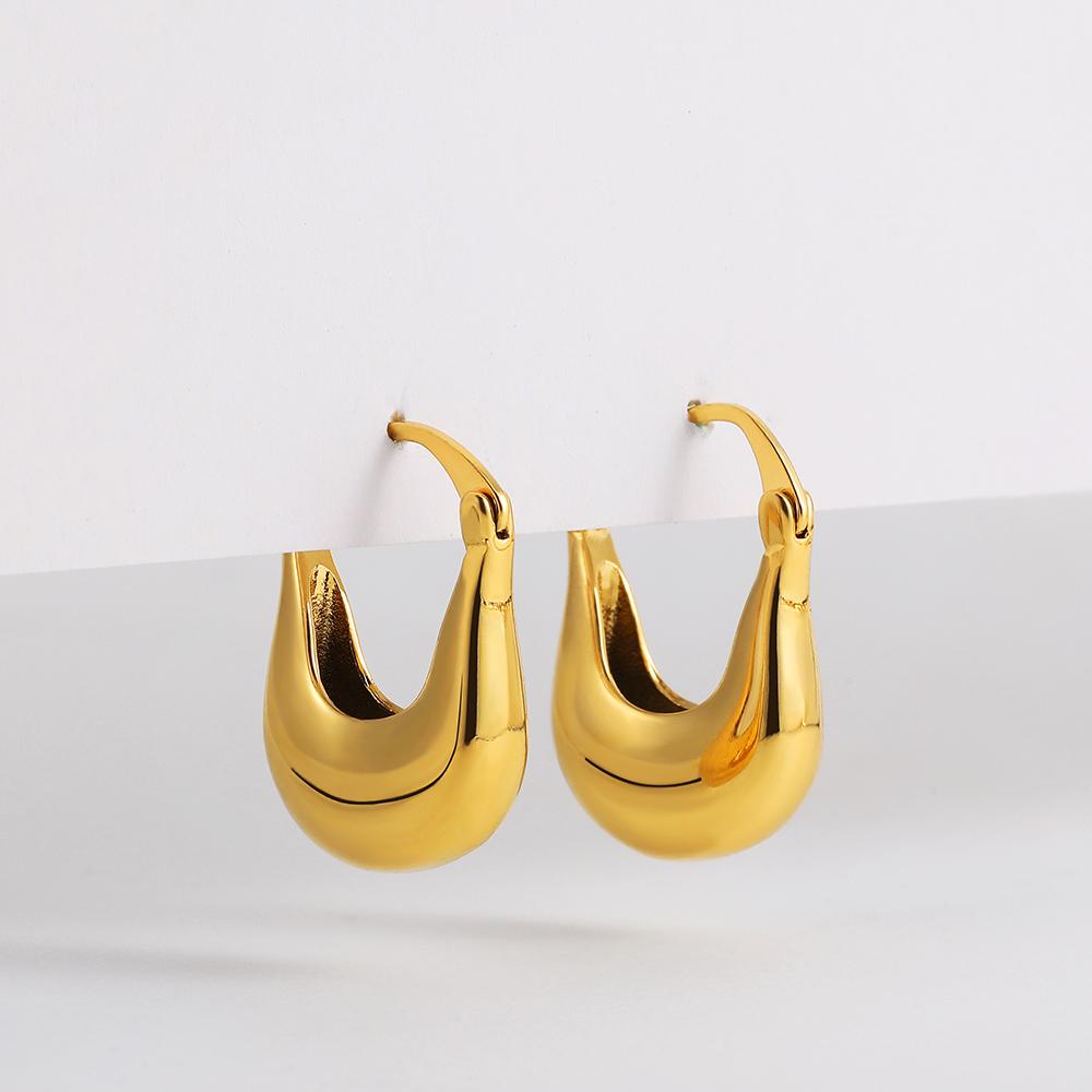 

Creative Stainless Steel Round Hoop Earrings for Women Golden Color Glossy Geometric Circle Ear Buckle Trendy Zircon Gifts