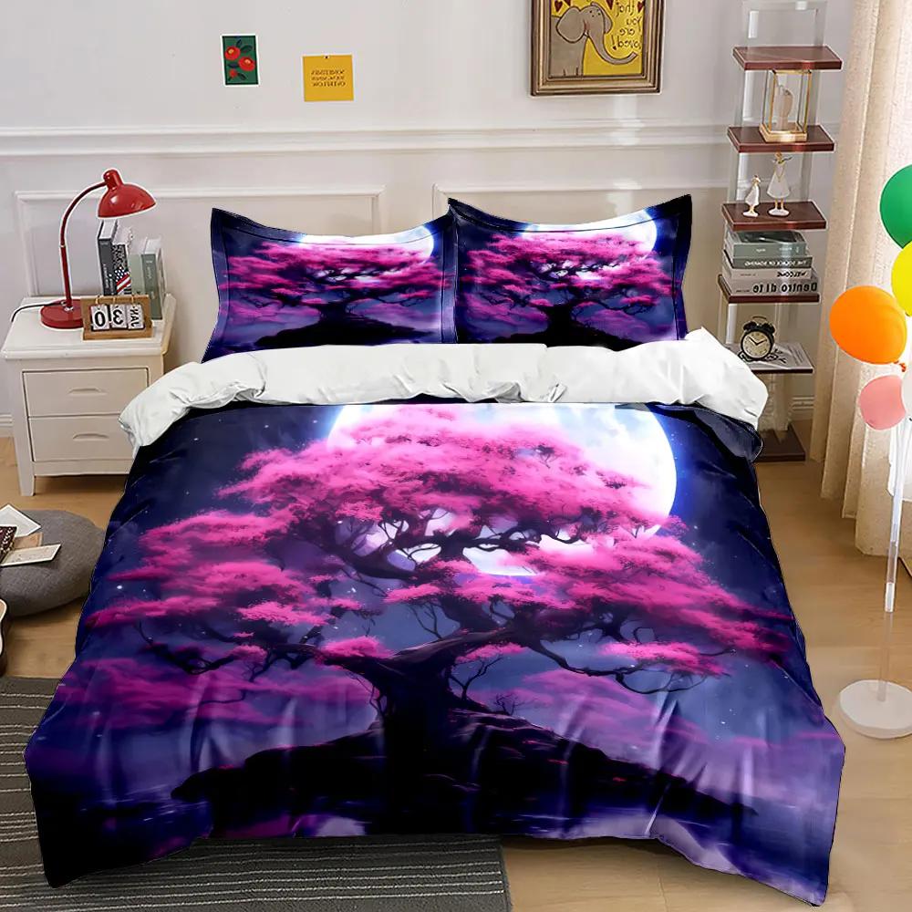 "Moonlit Pink Tree Decor Set" Soft Comfortable Duvet Cover Bedding Set Included 1*Duvet Cover & 2*Pillowcases, Gift