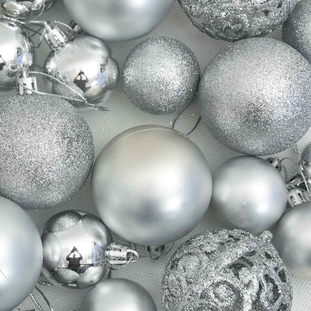 111 pc Christmas Ornament Set Silver Polystyrene