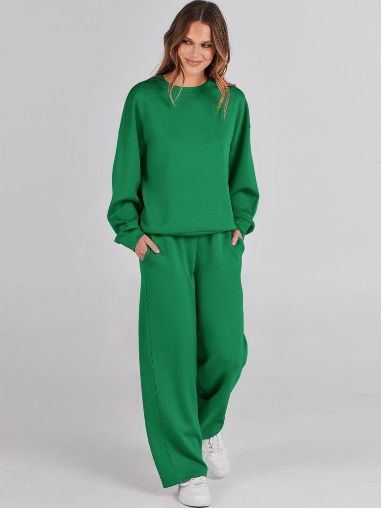 European-American Autumn/Winter Crew Neck Pullover & Long Pants Women's Fashion Set