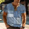 Men'S Printed T-Shirt Outdoor Retro Button Loose Short Sleeve Top