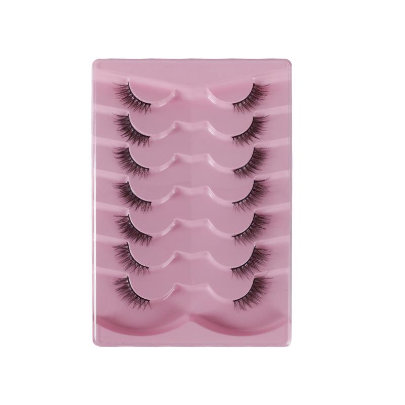 European & American Fox-Eye Slanted False Eyelashes, Dense & Curled, Synthetic Fiber Half Lashes - 10 Pairs