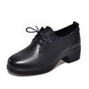 Women Round Toe Lace Up Genuine Leather Shoes 2026 Black Cowhide Thick Heel Work Shoes Women British Style Loafers Oxford Shoes