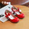 Fashion Girls Leather Shoes Autumn Bowtie Sandals 2025 New Children Shoes High Heels Princess Sweet Sandals For Girls Party Gift PU