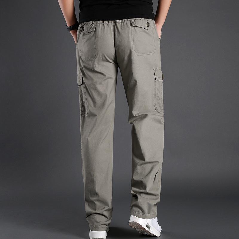 Pure Cotton Casual Large-size Trousers Men's Book Elastic Waistband Multi-pocket Overalls Outdoor Sports