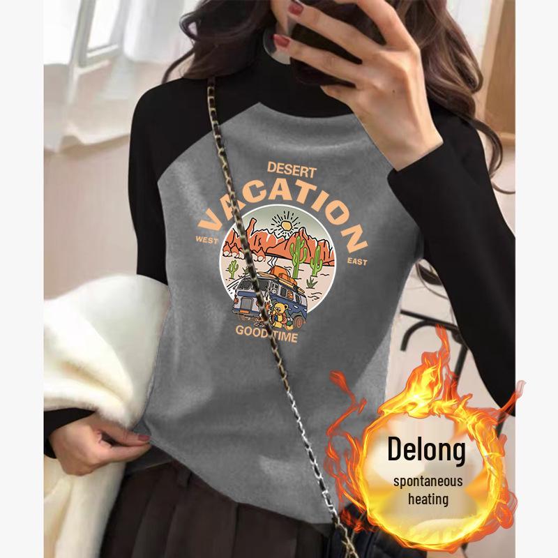 

Women s Slim Fit Raglan Long Sleeve Velvet T-Shirt with Stand-Up Collar L [105-115 lbs]