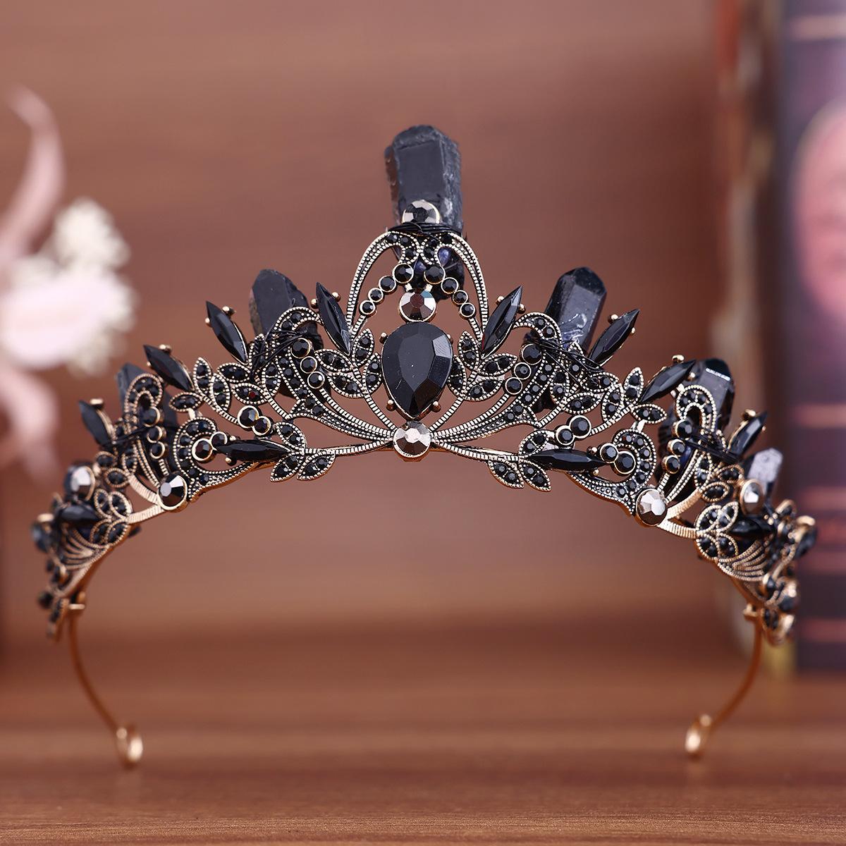 Retro Barock Mode Krone Haarschmuck Europäisch und Amerikanisch Göttin Laufsteg Party Stirnband Zubehör Fliesenförmiger Schmuck black