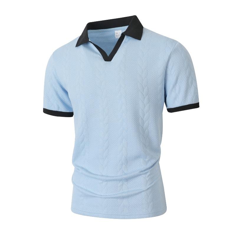 Men's Solid Color Collared Short-Sleeve Knit Polo Shirt.