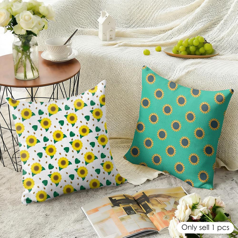 Federa Cuscino con Motivo Girasole Federa Cuscino in Lino Naturale Federa Cuscino Stampa Double-Face per Divano Decorazione Casa