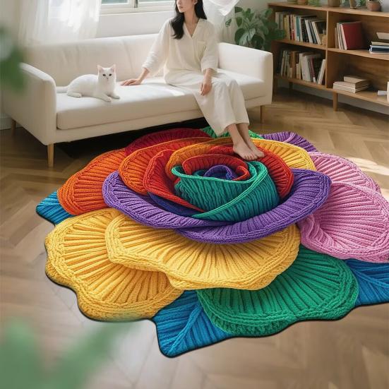 Tapis de sol 3D à fleurs Yousheng Absorbant Séchage rapide Irrégulier Moelleux Floral Lavable Antidérapant Salon Chambre Salle de bain Cuisine Décoration