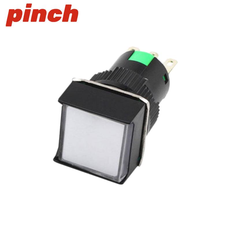 16mm Square Push Button Switch, Momentary/Latching, 3/5 Pins, 12/24V, With/Without Light (Model: LA16-11FZ)