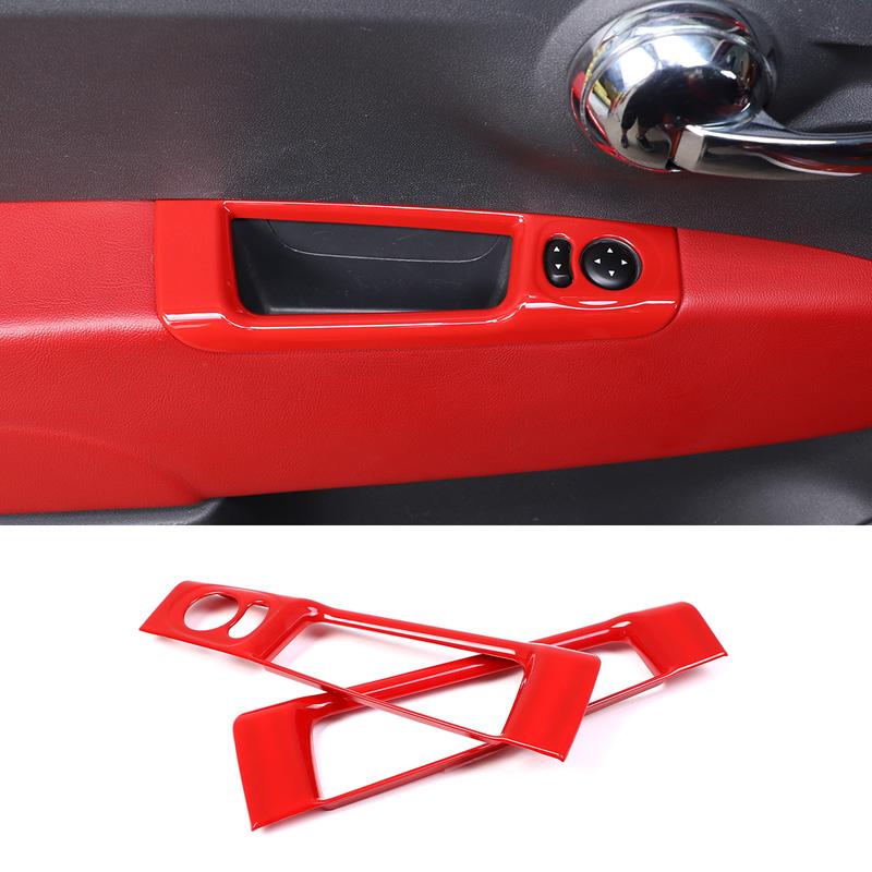 Pink ABS Car Inner Door Armrest Rear View Mirror Adjustment Panel Frame Trim Cover For 2011-2022 Fiat 500 Interior Accessories