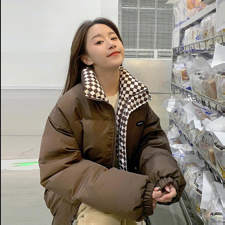 

Trendy Small-Size Checkered Thick Cotton Padded Jacket for Women - Winter Ins Style XL светло-коричневого