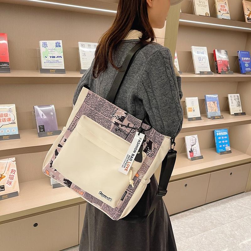 

Bag female college student hand carry make-up bag girl large capacity shoulder casual versatile messenger bag nylon tote bag білий