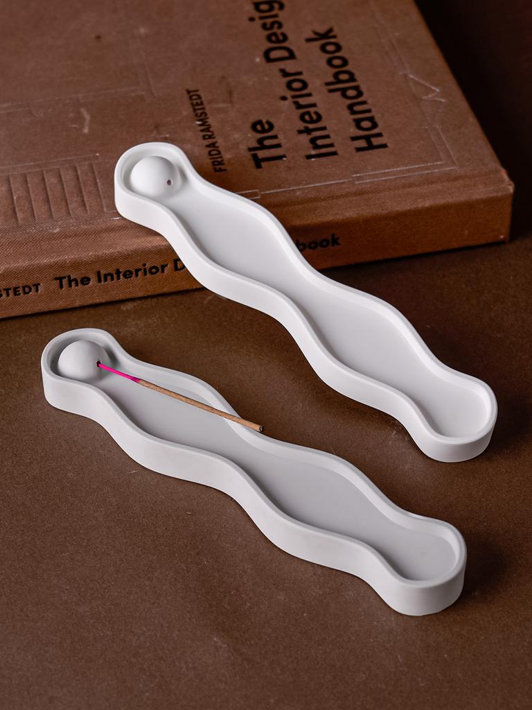 DIY Wave Long Incense Insert Tray Silicone Mold DIY Gypsum Plaster Incense Holder Tray Cement Concrete Clay Molds Home Decor